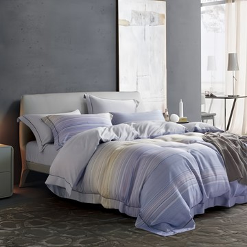 LAMINA 樂米娜 100%萊賽爾天絲枕套床包組 床包(105 x 186cm) + 歐式枕套 x 2(48 x 75cm)  山屋憶往 藍色  床包 + 枕套組  單人