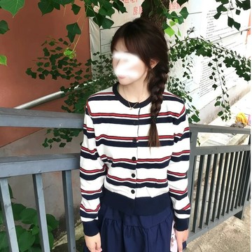 條紋針織衫 上衣 外套 開衫 韓係條紋針織開衫外套春秋季新款薄款獨特漂亮巨好看爆款上衣 大尺碼服飾 平價女裝 韓版女裝