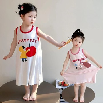 舒適加倍~女寶寶睡裙夏季新款女寶寶家居服睡衣舒適兒童背心空調裙 女童睡衣 女寶寶家居服 空調服 家居服可外穿