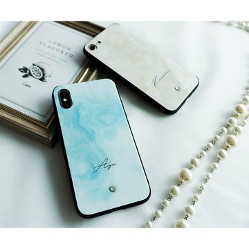 相容多裝置的智慧型手機外殼，玻璃 [大理石風格，個人化]，水鑽，iPhone，安卓，JI25U