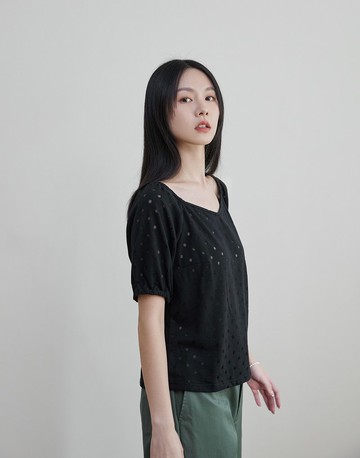 微笑弧線鬆緊袖上衣-煤球