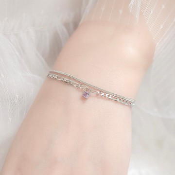 紫水晶925純銀愛心蛋糕雙層手鍊