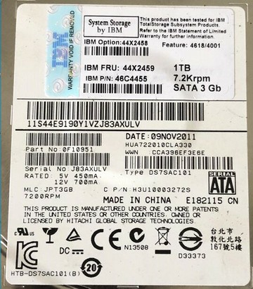 {可打統編 超低價}IBM  44X2459 43W7633 1T 7.2K SATA-SAS  帶托架  DS3400 DS3300