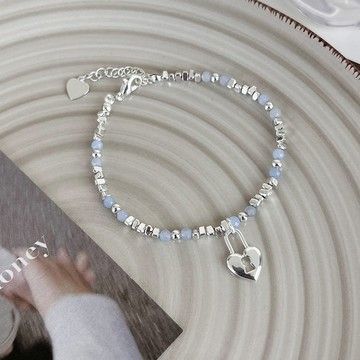 PS Mall 小眾設計款愛心鎖扣復古碎銀子串珠手鍊 1入