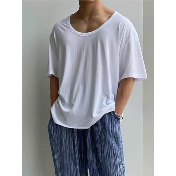 輕薄速干短袖t恤男士夏季寬松冰絲低領vibe打底衫休閑白色半袖衫