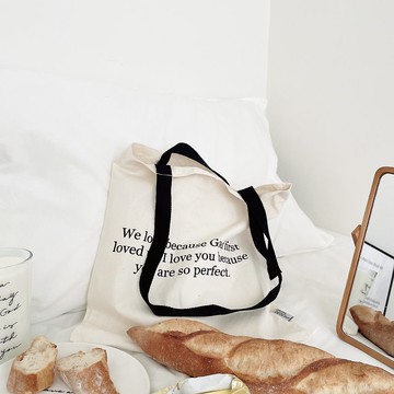 JIN CHA GOD 簡約黑肩帶棉布袋 We love because God first love