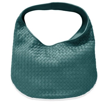 【BOTTEGA VENETA 寶緹嘉】624038 品牌經典手工編織小羊皮小款彎月包/肩背包(藍綠色)