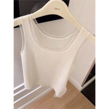 法式白色冰絲薄款無袖針織背心女2025夏季外搭修身別致吊帶上衣潮