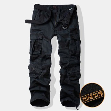 重磅冬季工裝褲男長褲加厚加絨口袋寬松大碼休閑褲戶外保暖迷彩褲