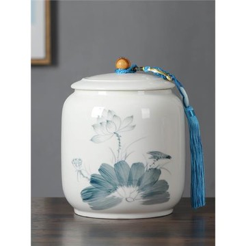 手繪陶瓷茶葉罐白瓷大號密封存儲防潮罐紅綠茶普洱散裝通用茶罐子