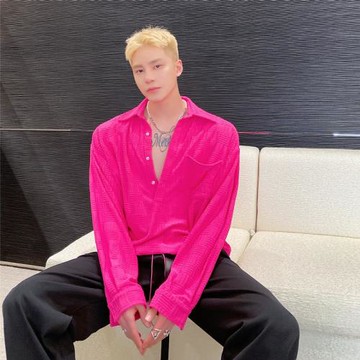 慵懶風粉色襯衫男個性潮流立體感幾何條紋設計感小眾寬松套頭上衣