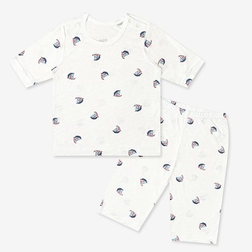 韓國 Mellisse - 韓製莫代爾親膚7分袖家居服-帆船-白