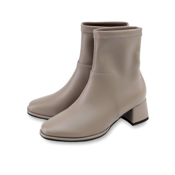 NG鞋特賣★GREEN PINE超顯瘦素面彈力粗跟短筒襪靴 咖色 (00187303)