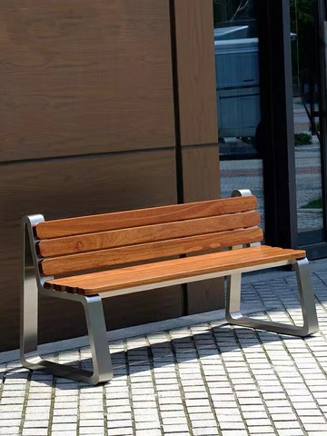 不銹鋼公園椅戶外長椅庭院雙人長條凳子室外防腐木塑木休閒鐵座椅 雙11全館免運