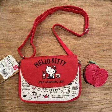 Kitty斜挎包🎀 日系中古紅色Kitty貓斜挎包包收納包手機包 Kitty小方包 可愛包包 Kitty肩背包 側背包