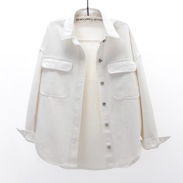 2025春新款韓版寬松牛仔襯衫女大口袋中長襯衣設計感小眾長袖上衣