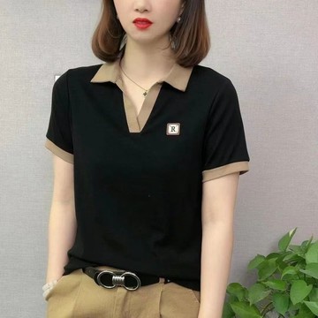 快發夏季翻領短袖T恤女百搭洋氣新款中年媽媽上衣POLO小衫大碼T恤 夏季POLO衫 翻領上衣 夏季女裝