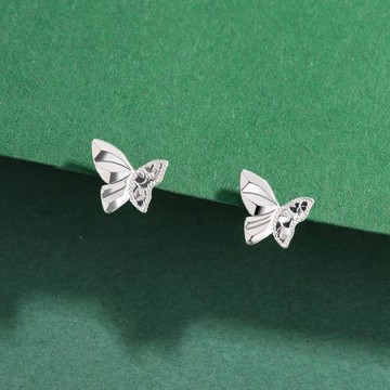 925純銀碎碎冰蝴蝶耳釘女輕奢精致ins風簡約文藝甜美氣質耳飾飾品