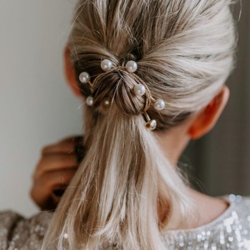 英國 ByEloise London 千鳥織波浪髮圈 珍珠系列 - 金砂色