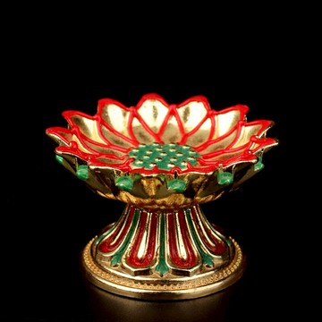 合金彩繪蓮花酥油燈底座家居擺件荷花燈座供奉用品