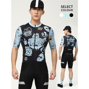 KIAE夏季怪獸涂鴉短袖騎行服男女公路自行車山地單車網眼防曬上衣