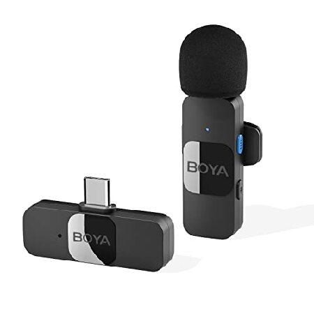 BOYA BY-V10 Wireless Lavalier Microphone for Android USB C Smartphone Tablet External Mini Lapel Type C Microphone for Cell Phone Clip-On Mic for Vide