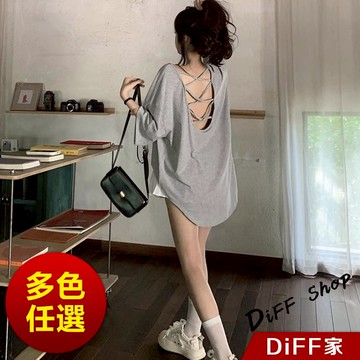 【DIFF】韓版小心機寬鬆露背連衣裙 短袖上衣 衣服 夏天女裝 長板上衣 長版t恤 女裝 短袖t恤女【T652】