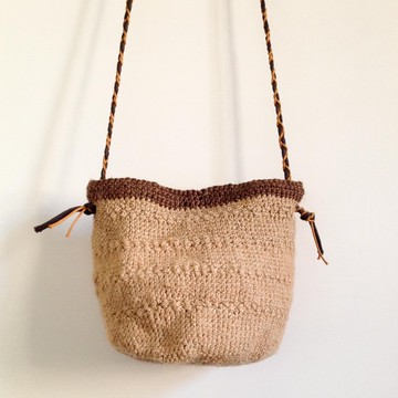 黑糖包子肩背小包/原色麻繩編織/