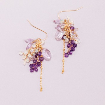 14KGF 薰衣草紫水晶 紫水晶 葡萄石 蛋白石 耳針 耳夾 耳扣墜飾