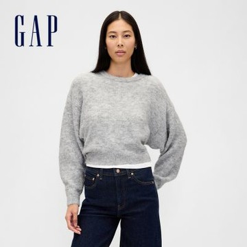 【GAP】女裝|圓領長袖針織衫-灰色(844752)