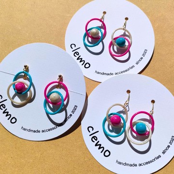 圓圓まるまる 紫紅/鈷藍【耳環/耳夾】