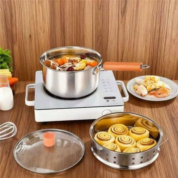 加厚不銹鋼奶鍋家用廚房多用鍋寶寶輔食鍋蒸籠無涂層不粘鍋電磁爐