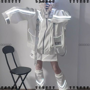 超實惠 五外套白色女生外套 可愛外套 cos服 二次元外套 秋冬款外套 開衫外套 反光外套 寬鬆百搭外衣 長袖外套