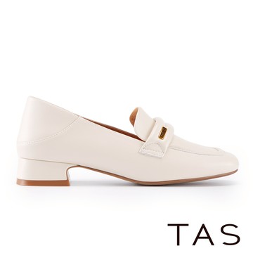 TAS 氣質真皮方頭樂福低跟鞋 米白 #45086