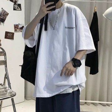 美式復古短袖t恤男寬鬆夏季潮流潮牌青少年帥氣港風情侶五分半袖