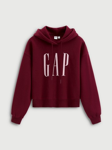 女裝 Logo刺繡短版刷毛帽T-紅色