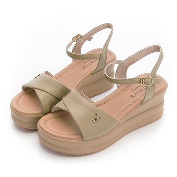 【零碼挖寶 第2雙再享75折】PLAYBOY 戀夏物語 6.5cm真皮增高涼鞋-杏(PY1062)