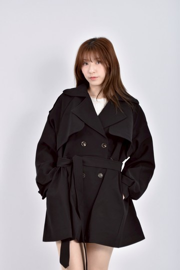 (XL) 質感棉質純棉風衣大衣黑色外套