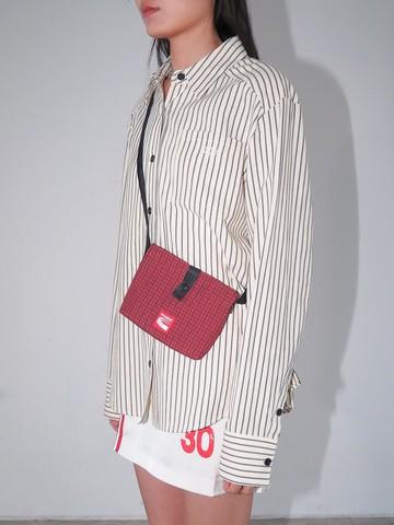 Check Pattern Cotton Mini Cross-body Bag [Red]