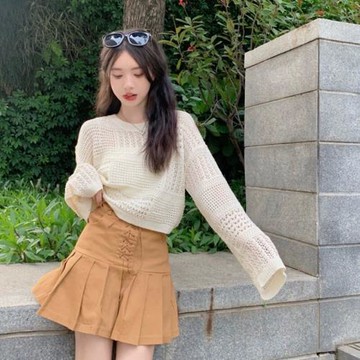 鉤花鏤空防曬衫女長袖針織衫夏季設計感罩衫波西米亞風短款上衣潮