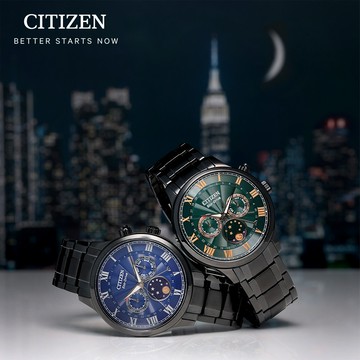 【CITIZEN 星辰】亞洲限定 光動能紳男月相手錶 AP1055-87L
