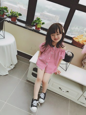 兒童親子裝夏裝新款 中小童休閑時尚套裝條紋小吊帶母女裝 潮1入