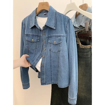 疊穿牛仔襯衫女春季2026年新款休閑顯瘦復古上衣藍色長袖襯衣外套