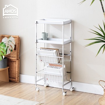 Amos-時尚多功能雙盤雙籃附輪隙縫架/置物架