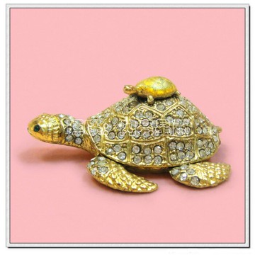桌面擺設裝飾品 鑲鉆金屬工藝小龜擺件 小滿鉆母子海龜 2色可選