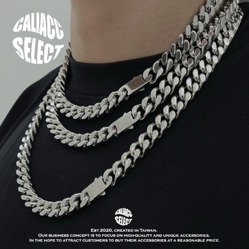 【CALI】隔日到貨! 醫療鋼 嘻哈 立體 機械扣 安全扣 古巴項鍊 古巴手鍊 鈦鋼 百搭 基礎款 頸鍊 搭配 項鍊男