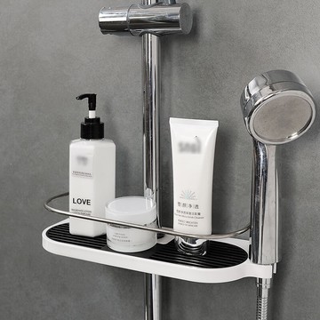 淋浴桿託盤 免打孔花灑置物架浴室淋雨淋浴升降桿托盤多功能廁所衛生間沐浴架【xy2568】