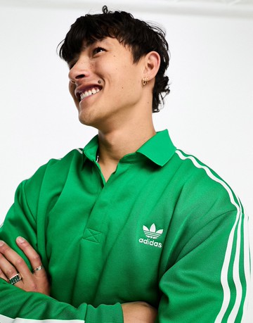 adidas Originals Superstar long sleeve polo shirt in green