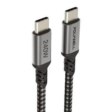 POLYWELL 寶利威爾 USB Type-C 240W 5A 快充編織線 長尾版  2m  黑色 + 灰色  1條
