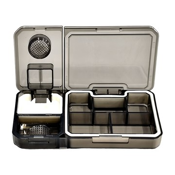 ROYALLIN 蘿林嚴選 隨身藥盒 附帶切藥器和磨粉器 (灰色) 尺寸12.1*6.9*1.8cm ABS+矽膠材質 可拆卸水洗  1個